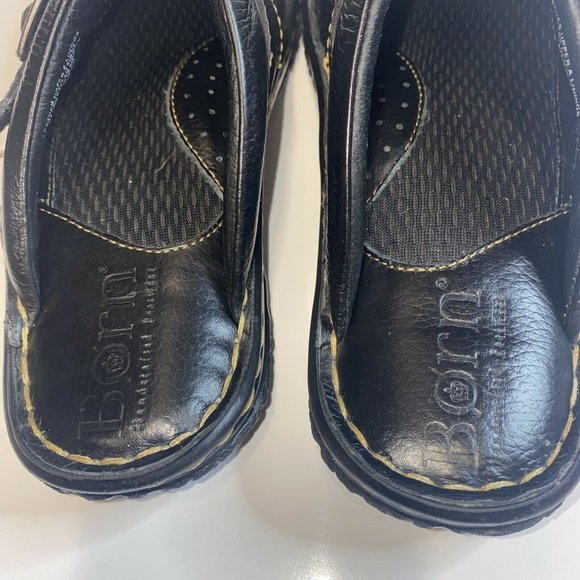 Womens Born Black Leather Slides Clogs Size 6M Contrast Trim Side Buckle W31617 - Picture 10 of 11